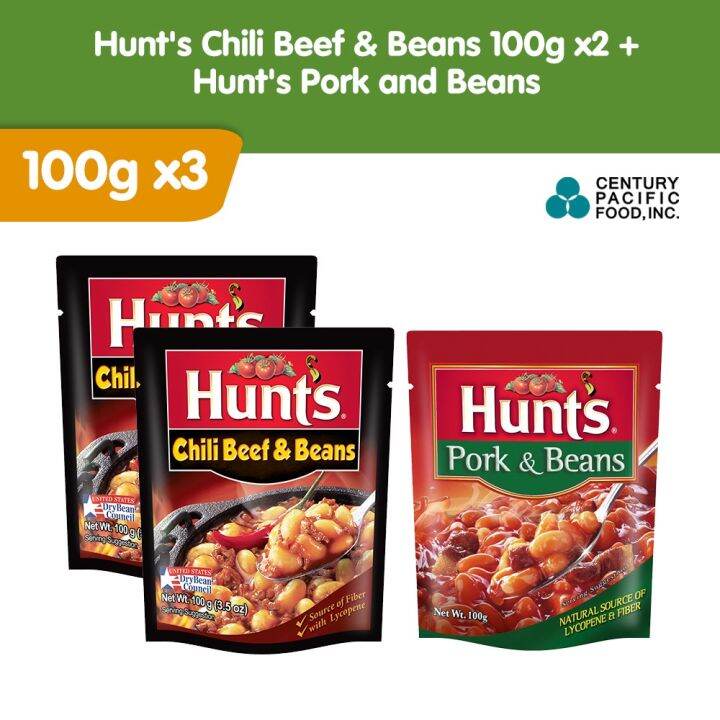 Hunt's Chili Beef & Beans 100g Pack of 2 + Hunt's Pork and Beans 100g