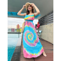 Style kik | Tie dye Empire line Dress  เดรสสายเดี่ยวสม๊อค เดรสผ้ามัดย้อม ชุดสวย ชุดไปเที่ยวทะเล