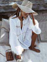 Bikini Cover-ups Summer Swimwear Lace Tunic Shirt Beach Dress Women Swimsuit Beach Cover Up Boho Beachwear Solid White Dresses