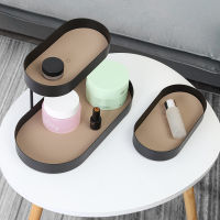 Iron Storage Rack Nordic Style Desktop Double-layer Makeup Basket Metal Storage Box Oval key Tray Tableware Black Cake Stand