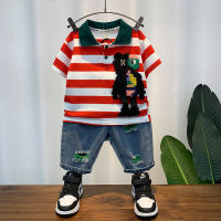 Boys Summer Suit New Fashionable Cool Striped Clothes Boy Thin Type Childrens Short-Sleeved Denim Shorts