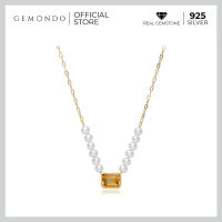 Gemondo สร้อยคอเงินแท้ 925 ชุบทอง 18K ประดับซิทริน (Citrine) และไข่มุก (Pearl) : สร้อยคอพลอย พลอยแท้ พลอยเหลือง