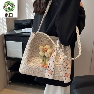 MLBˉ Official NY Large-capacity bag womens woven commuter tote bag straw woven college students class new explosive shoulder bag
