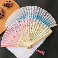 【CW】 Retro Style Cloth Portable Folding Fan Chinese Hanfu Accessories Wedding Fans Handheld Summer Cooling Fan Tassels For Men Women