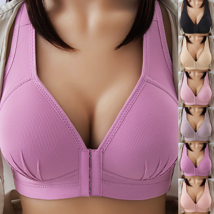 Women Large Size Front Button Bra without Steel Ring Push Up Adjustable  Gather Bra Comfort Breathable Anti-Sag Lingerie