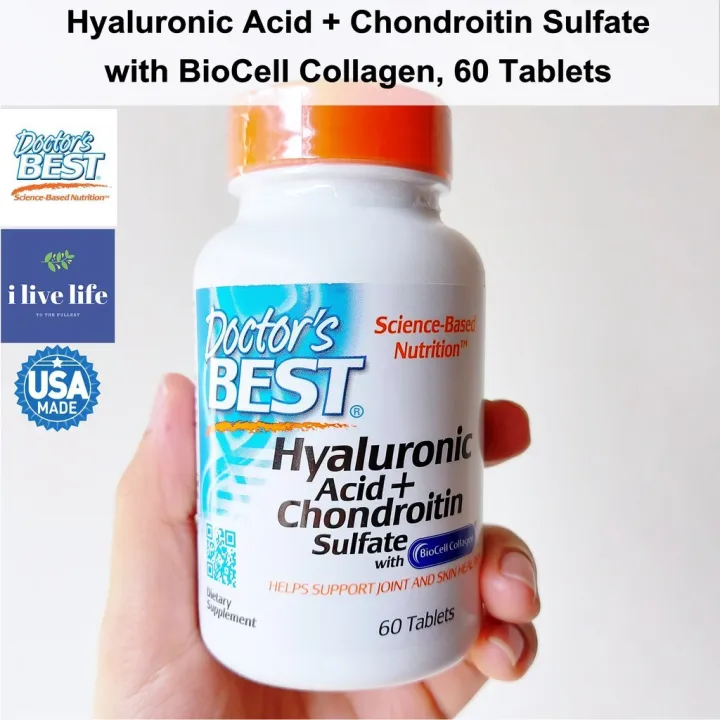 ไฮยาลูโรนิค คอลลาเจน Hyaluronic Acid + Chondroitin Sulfate with BioCell Collagen 60 Tablets