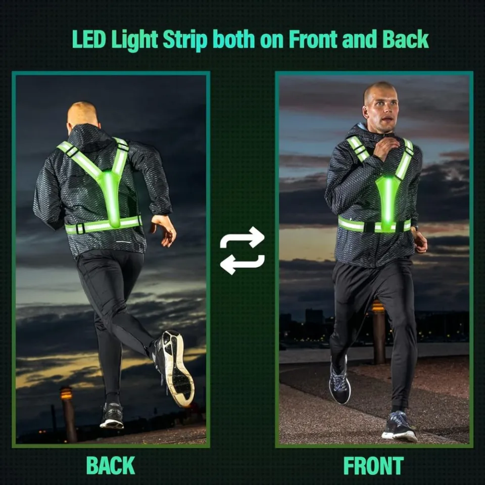 LED Reflective Vest Running Gear, USB Rechargeable Light Up