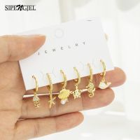 【A dream of stars】 SIPENGJEL 6 Pcs แฟชั่น Cubic Zircon เกาหลี Pearl Drop ต่างหูชุดผู้หญิงฤดูA dream of starsสัตว์ Hoop ต่างหูเครื่องประดับ2022