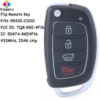 KEYECU กุญแจ Mobil Remote Control แบบพับมี4ปุ่มชิป ID46 433Mhz สำหรับ Hyundai Sonata 2014 2015 2016 2017 2018 Fob 95430-C1010