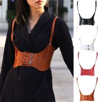 Women Vintage Double Buckle Gothic Faux Leather Underbust Corset Outer Clothes Decoration Cincher Crop Top Vest Waist Belt