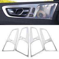 4Pcs Car Interior Door Handle Bowl Cover Frame Trim Decoration For Volvo XC60 XC 60 2018 2019 Silver Car Sticker