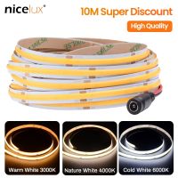 [WDD]☍☫○ 10m Cob Led Dimmable Strip Light 8mm 312 Leds/m High Density Dc 12v 24v Flexible Tape Strip Super Good Warm Nature Cool White - Led Strip -