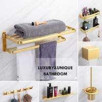 Luxury Golden Bathroom Shelves Organizer Shower Shelf Corner Shampoo Storage Rack Punch-free Space Aluminum Holder Accessories