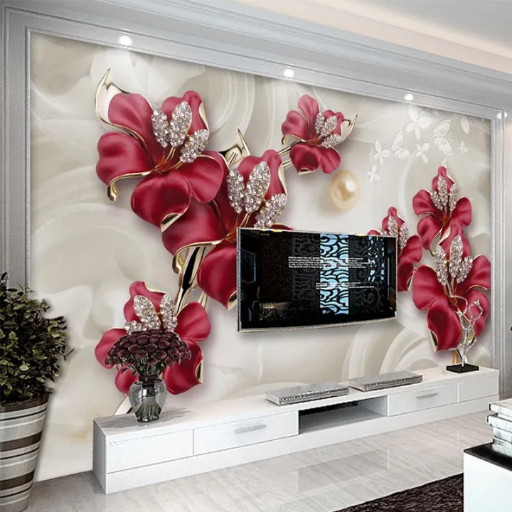 3D Wallpaper Vinyl Wall Sticker Beautiful Stereo Jewelry Flower TV Wall  Mural Living Room Hotel Bedroom Luxury Decor Wallpaper | Lazada Singapore