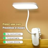 【Awakening,Young Man】Flexible Gooseneck Desk Lamp Rechargeable Eye Protection 3 Modes Dimming Night Reading Desk Lamp Touch Button Clip Led Light