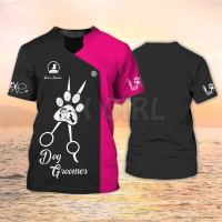 2023 new arrive- xzx180305   2022 Summer Dog Groomer Pesonalized name 3D Shirt for Men Grooming Uniform Black Pink