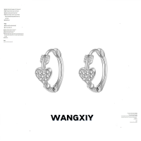 WANGXIY 925 Silver Elegant Heart Shape Zircon Hoop Earring Jewelry