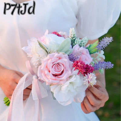 ดอกไม้ดอกกุหลาบปลอมคุณภาพสูงงานเต้นรำกิจกรรมกลางแจ้งทำมือผ้าไหมปาร์ตี้จริงๆช่อดอกไม้งานแต่งเจ้าสาว P7tJd