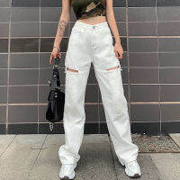 Spring Autumn 2022 Ropa Mujer Streetwear White Womens Jeans Hollow Out Design Vinage Clothes All-Match Baggy Jeans Cargo Pants