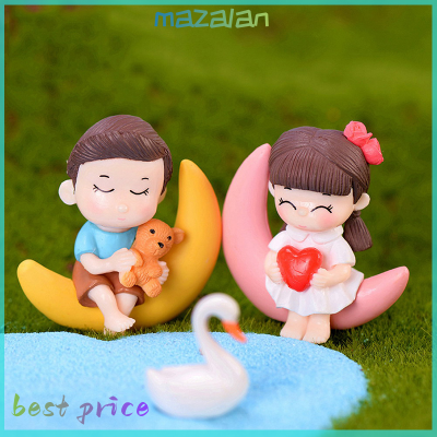 mazalan ดวงจันทร์คู่ Miniature Figurine Fairy Garden ตุ๊กตาตกแต่งภูมิทัศน์ขนาดเล็ก