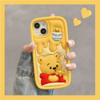 เคสโทรศัพท์ลายการ์ตูนน่ารัก3D วินนี่ช้อนส้อมมีดหมีพูห์เคสโทรศัพท์มือถือสำหรับ iPhone 14 Pro Max 13 Pro Max 12 Pro Max ฝาหลังซิลิโคนนิ่มสำหรับ iPhone 11 Pro Max ฝาหลัง