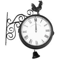 Outdoor Garden Wall Station Clock Double Sided Cockerel Vintage Retro Home Decor