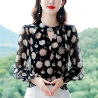 Woman Spring Autumn Style Blouses Shirts Lady Casual Long Sleeve Stand Collar Printed Blusas Tops DF4808