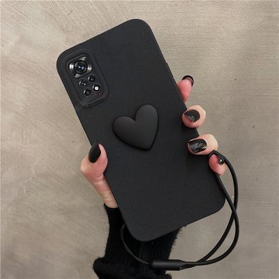 Cute 3D Love Heart Silicone Case On For Xiaomi Redmi Note 11 Pro 4g 5g 11s 10 9 8 7 10s 9s 11pro 10pro Lanyard Wrist Strap Cover