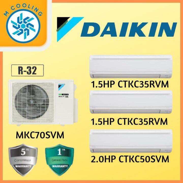 DAIKIN MULTISPLIT AIR COND INVERTER [OUTDOOR MKC70SVM 3.0HP] + [INDOOR 2 UNITS 1.5 HP CTKC35