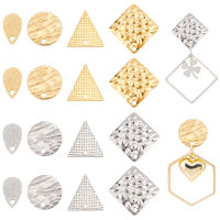 1Box 32Pcs 4 Styles 2 Colors Stainless Steel Stud Earring Findings Textured/Teardrop/Square/Triangle Plated Stud Earring Findings Gold Color Post Stud Earrings for Earring Making