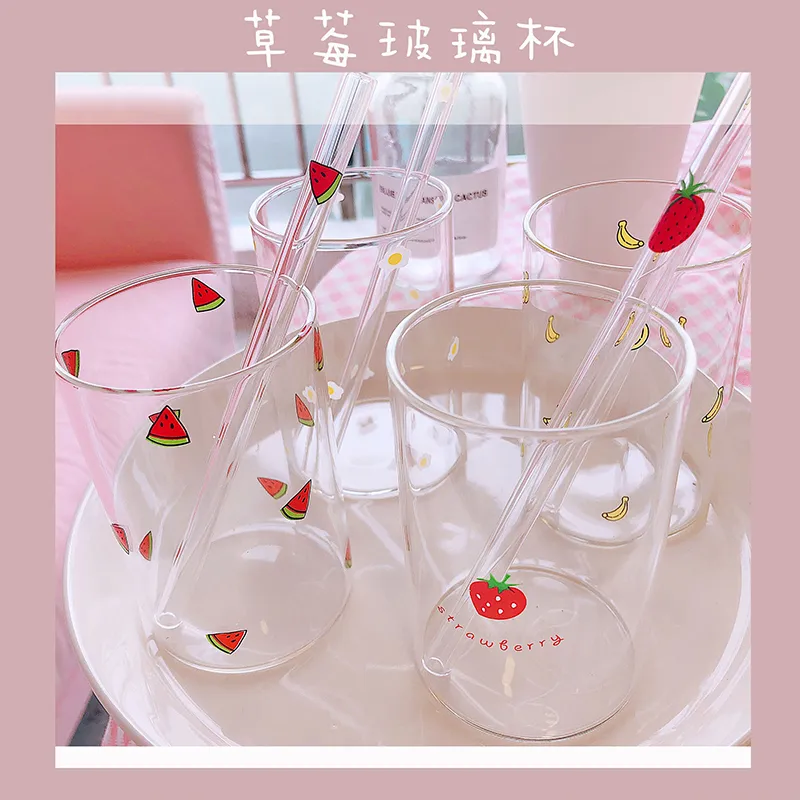 300ml strawberry cute glass cup with