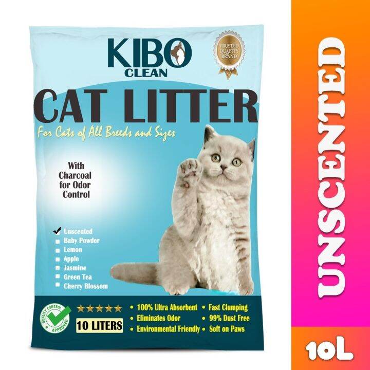 KiboClean Clumping and Odor Control Cat Litter Charcoal Unscented 10L