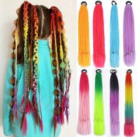 AZQUEEN Synthetic 60cm Braided Ponytail With Rubber Band Long Colorful Hair Braids Pony Tail Hair Extensions For Girls