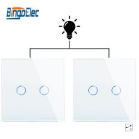 Bingoelec 1/2/3Gang 2Way Stair Wall Switch White Crystal Toughened Glass Touch 2Way Light Switch EU/UK standard AC110-250V Power Points  Switches Save