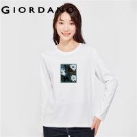 GIORDANO Women LiuChenYang Series T-Shirts Art Painting Print Cotton Tee Crewneck Long Sleeve Fashion Casual Tshirts 99393281
