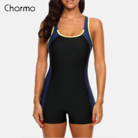 Charmo Women Sports Swimwear Sports Swimsuit Colorblock Swimwear Open Back Beach Wear Bathing Suits patch work fitness