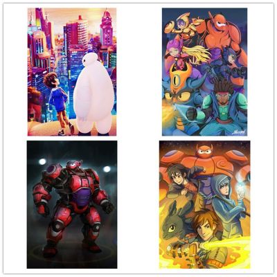 ▣✹ Disney Big Hero 6 Animated Big White Wall Art ภาพวาดผ้าใบ Nordic โปสเตอร์และพิมพ์ภาพผนังสำหรับตกแต่งบ้านห้องนั่งเล่น