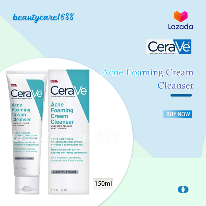 (พร้อมส่ง 24 ชม)Cerave Acne Foaming Cream Cleanser 4％ Benzoyl Peroxide