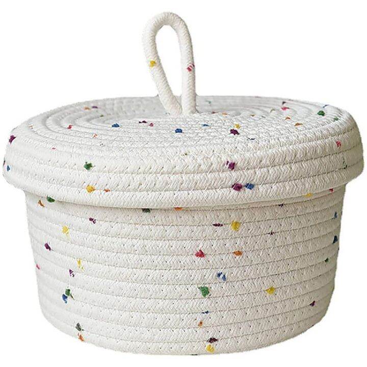 Cotton Rope Storage Basket Small Woven Basket with Lid Storage Woven