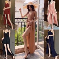 TW11098 Jumpsuit สายเดี่ยวขาสั้น แต่งคลุมกระโปรง