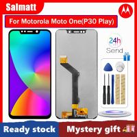 Salmatt จอแอลซีดีไอพีเอซต้นฉบับสำหรับ Motorola Moto One (เล่น P30) ชิ้นส่วนจอสัมผัสแอลซีดีของเครื่องแปลงดิจิทัลสำหรับ Motorola Moto One (เล่น P30) จอแสดงผล LCD