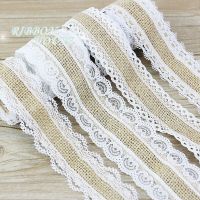 [HOT!] (5 meters/lot) natural jute burlap ribbon cotton edge DIY trim fabric sewing wedding decoration lace