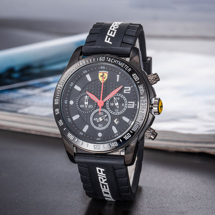 ใหม่ Ferraris แฟชั่นผู้ชายการเคลื่อนไหวนาฬิกาควอตซ์ Luxury นาฬิกากีฬาผู้ชายยาง3M กันน้ำ Chronograph