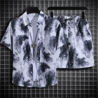 【Hot Sale】 mens a complete set of quick-drying Hawaiian beach suit short-sleeved floral two-piece