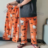 ☽ Halloween Hello Kitty Pajama Pants Plus Size Sanrio Fleece Double Elastic Fabric Soft Trousers Women Trousers Cartoon KawaiiGift