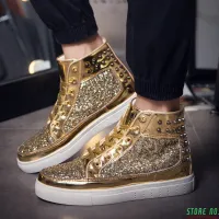 2022แฟชั่น Nd Gold Luxury Glitter รองเท้าผู้ชายรองเท้าผ้าใบรองเท้า Hip Hop กระจกรองเท้าผ้าใบ Streetwear เลื่อม Chaussures Homme