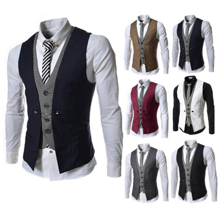 hnf531-ชาย-v-คอเดี่ยวหน้าอก-slim-gilet-สูทธุรกิจเสื้อกั๊กยอดนิยม