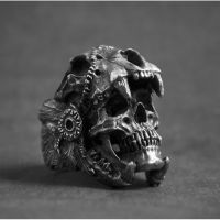 SEUSUK Cool Retro Fashion Mens Ring Indian Jaguar Warrior Skull Punk Jewelry Boutique