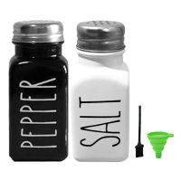 2pcs Wedding Home Restaurant Black White Gifts Stainless Steel Lid Storage Tool Farmhouse Decor Kitchen Seasoning Portable Salt And Pepper Shaker