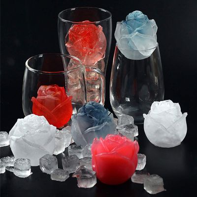 Rose-shaped Ice Blocks Mold 4-Grid Silicone DIY Ice Cube Casting Mould Reusable Soft Durable Kitchen Tools Bar Accessories Ice Maker Ice Cream Moulds